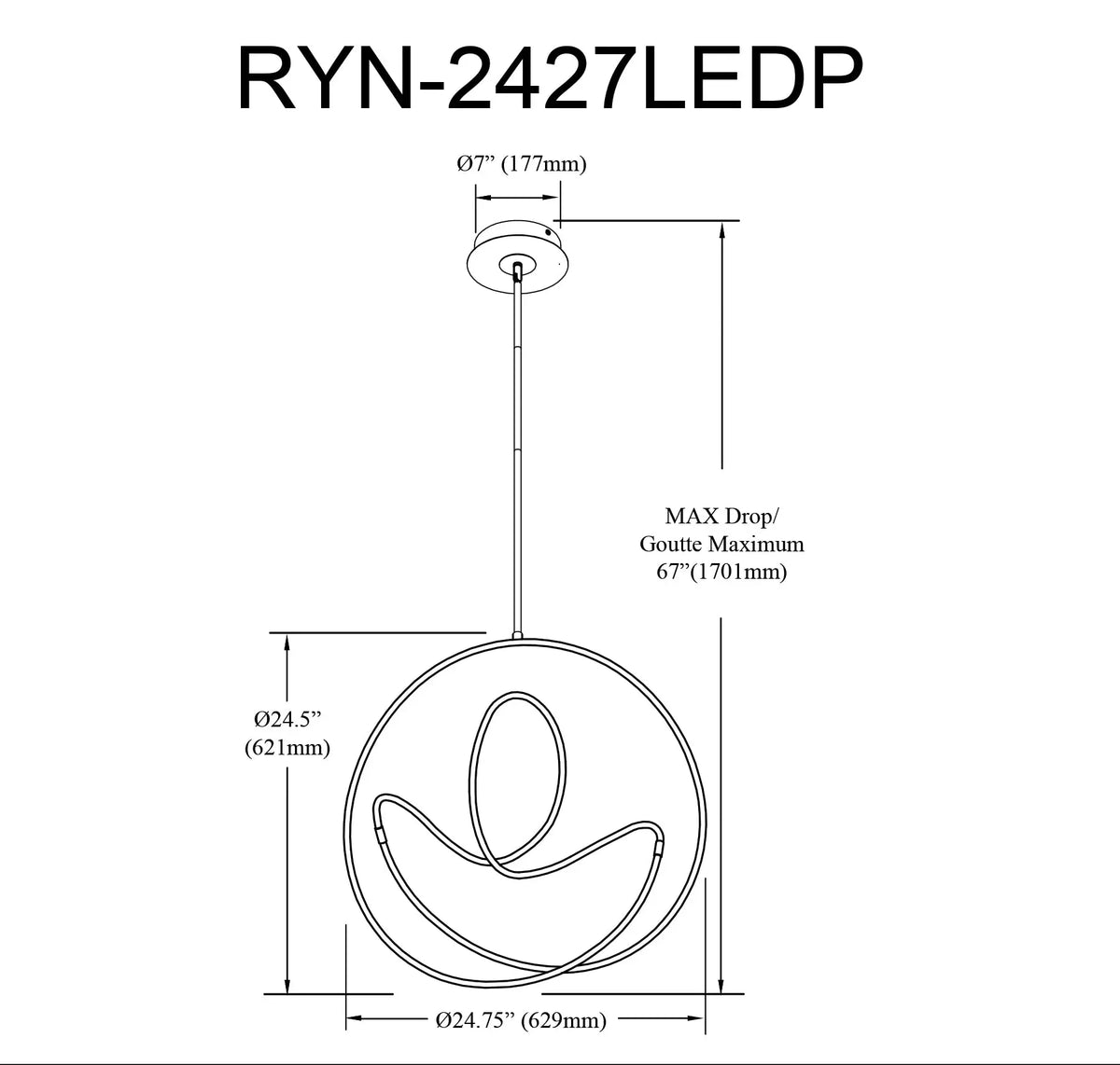 Dainolite 27W Pendant Gold & Matte Black
