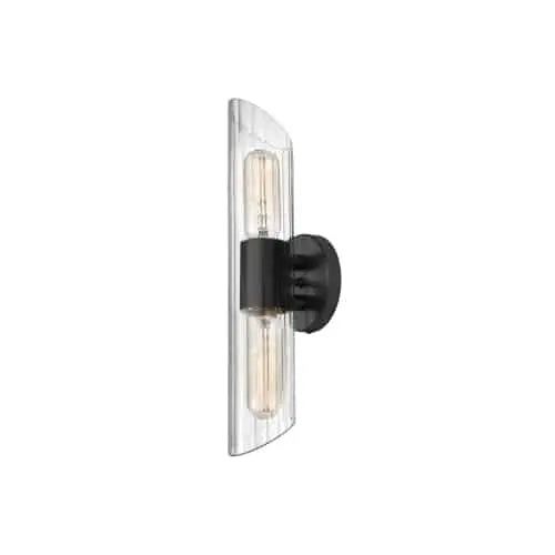 Dainolite 2LT Matte Black Wall w/ Clear Fluted Glass