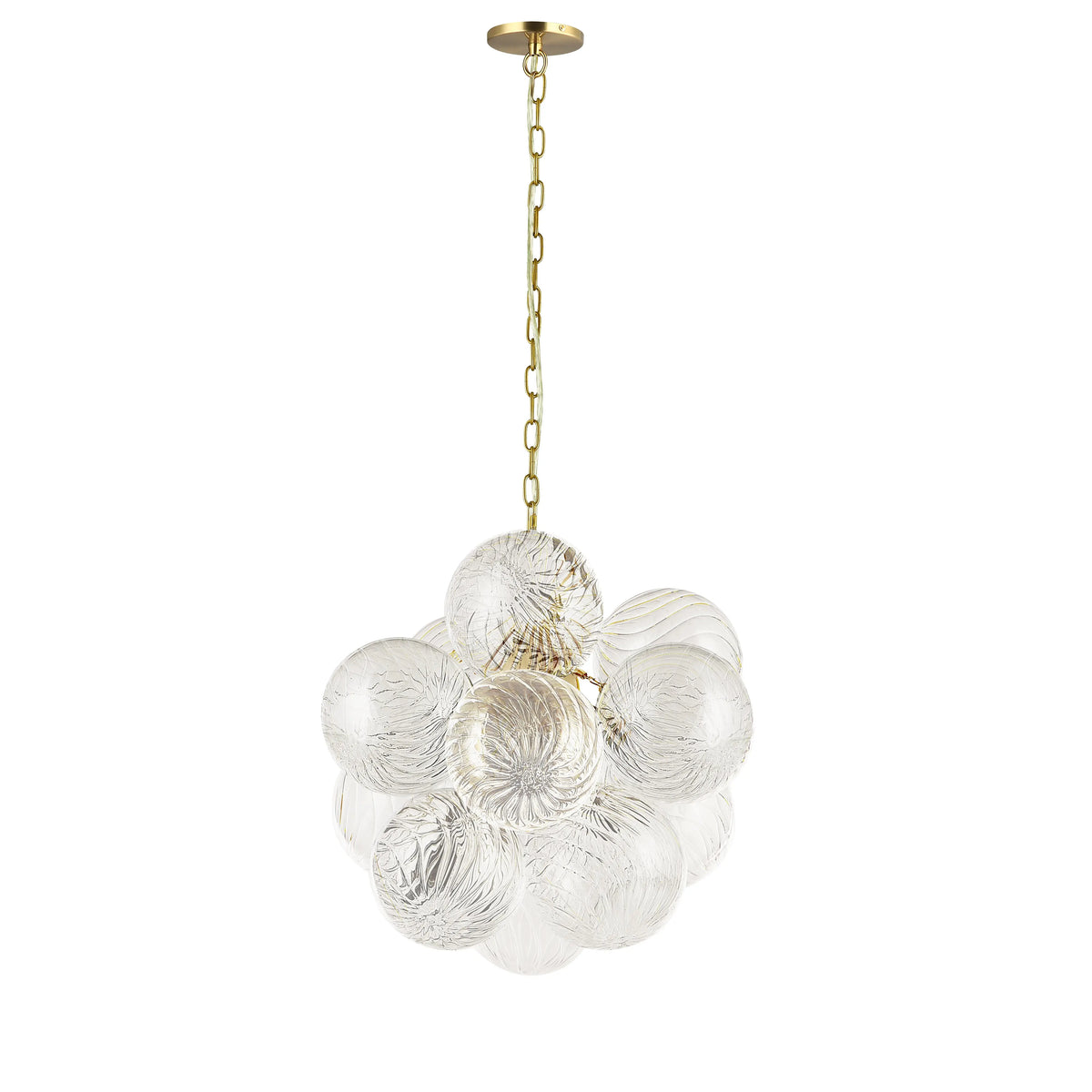 Dainolite 3 Light Aged Brass Pendant w/ Clear Spiral Glass