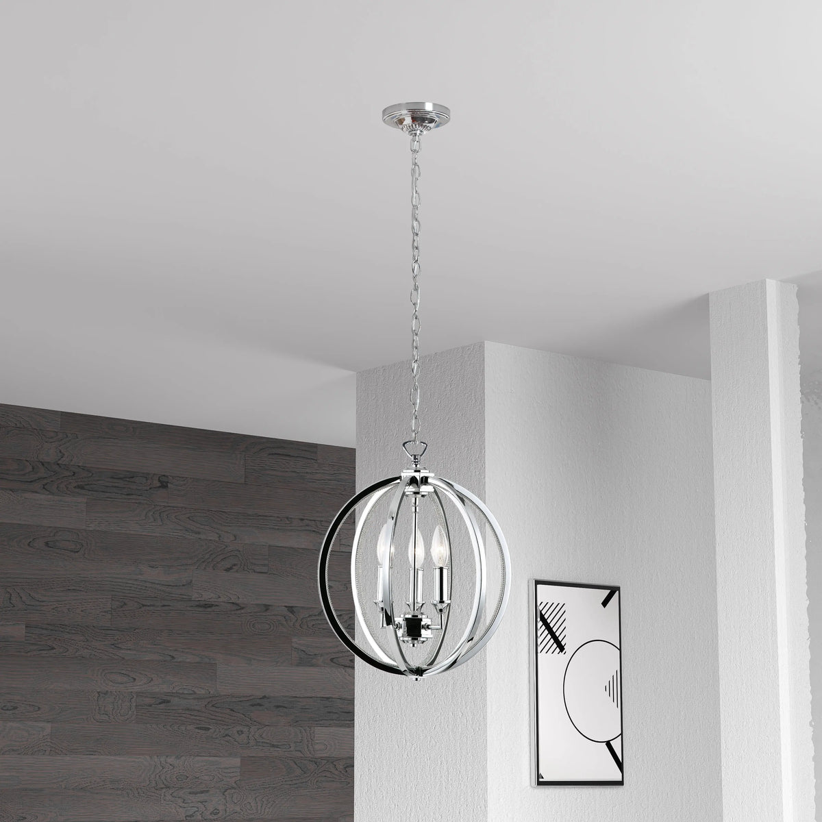 Dainolite 3 Light Chandelier With Crystal Studded Banding, Polished Chrome Finish