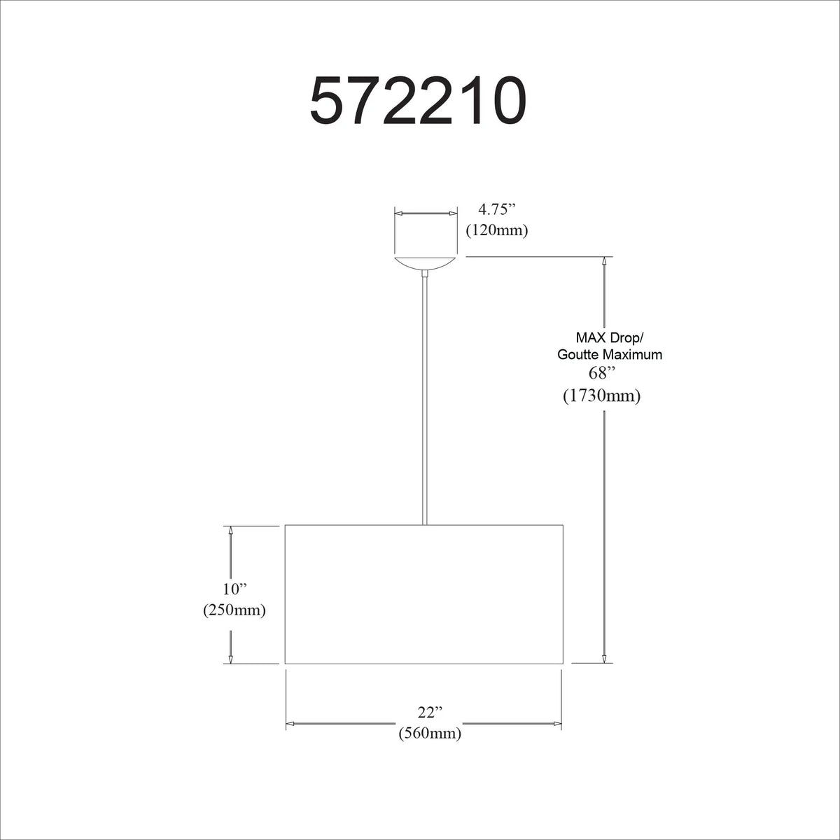 Dainolite 3 Light Drum Pendant with White Shade and Diffuser