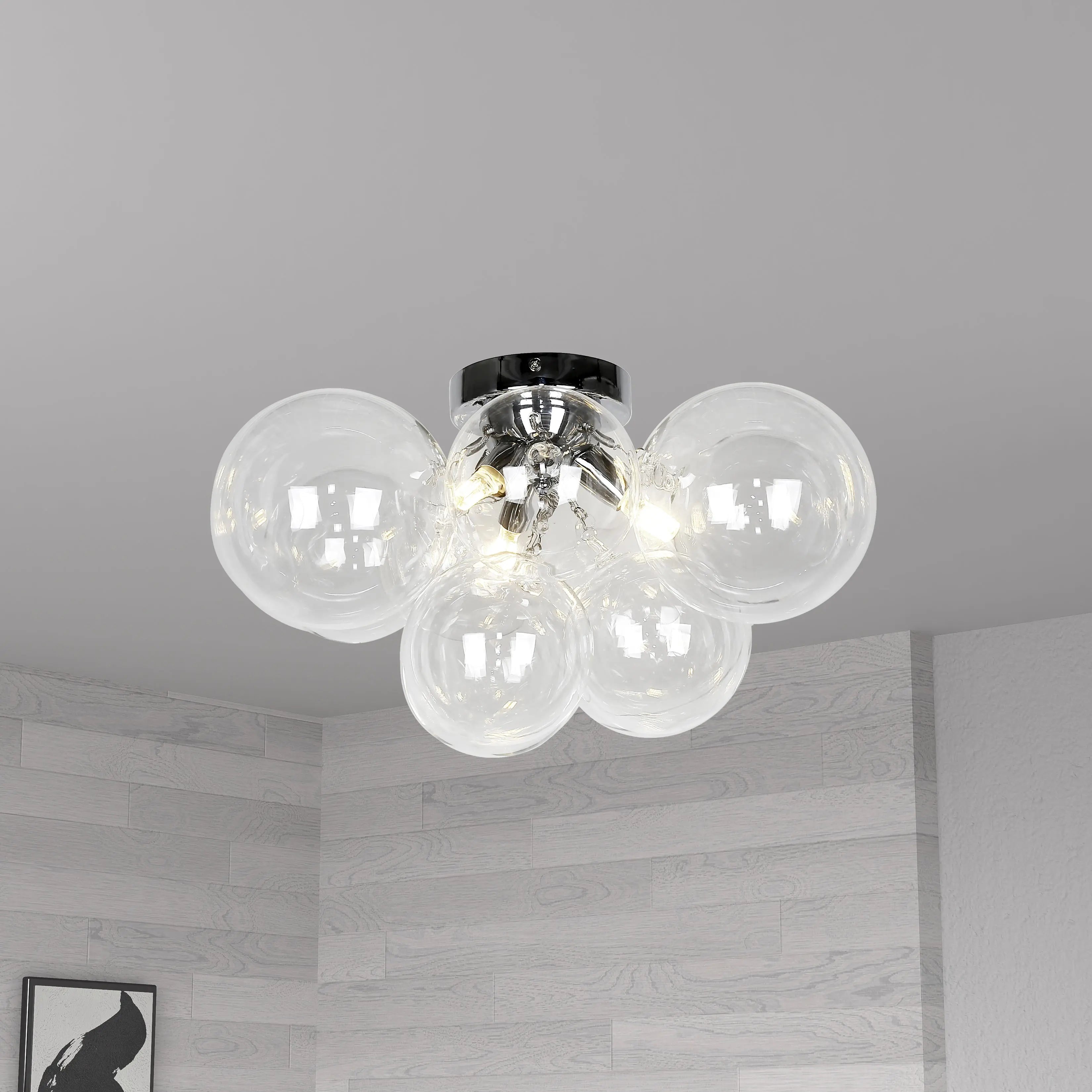 Dainolite 3 Light Halogen Flush Mount, Polished Chrome with Clear Glass