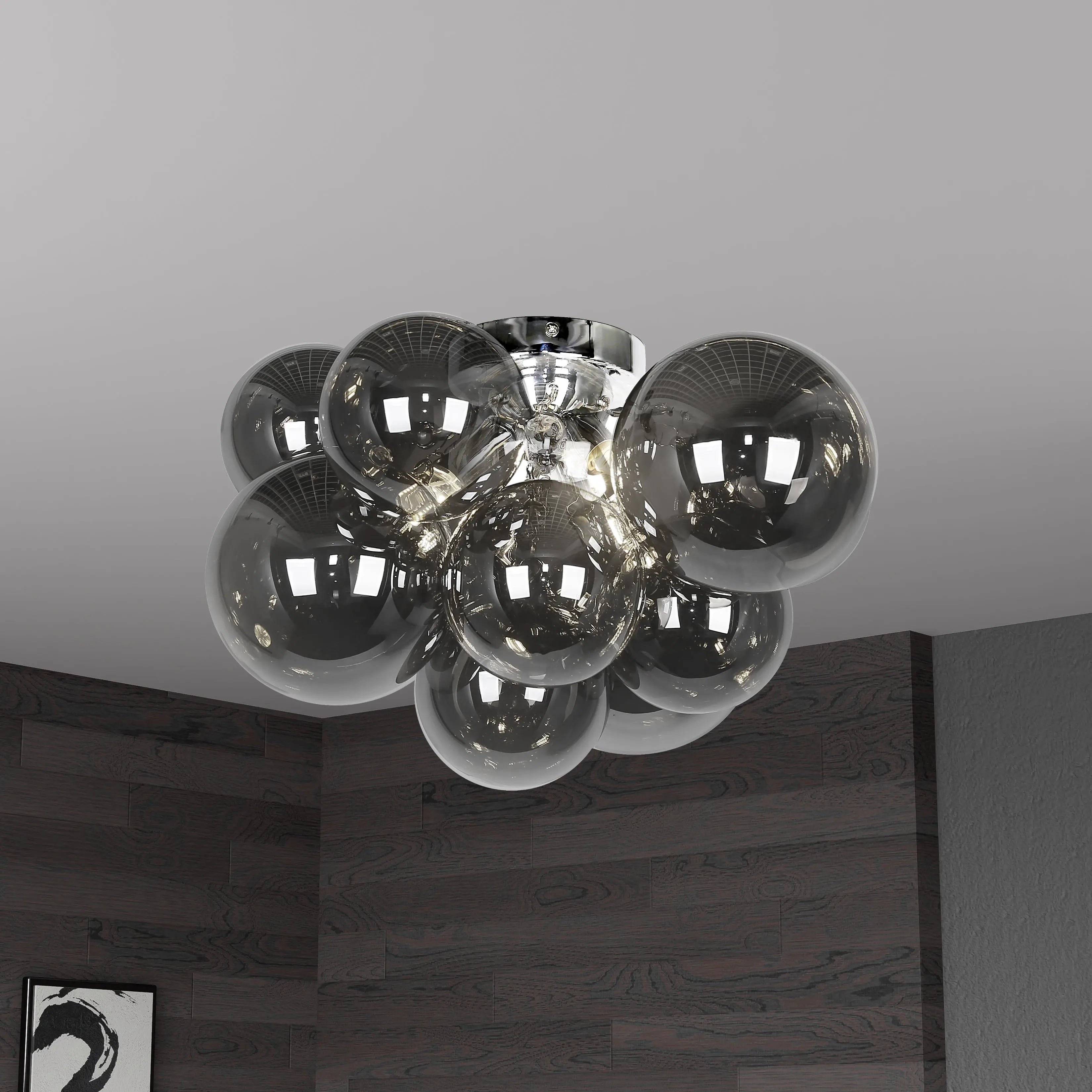 Dainolite 3 Light Halogen Flush Mount, Polished Chrome with Smoked Glass