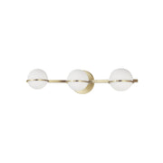 Dainolite 3 Light Halogen Vanity, Aged Brass with White Opal Glass