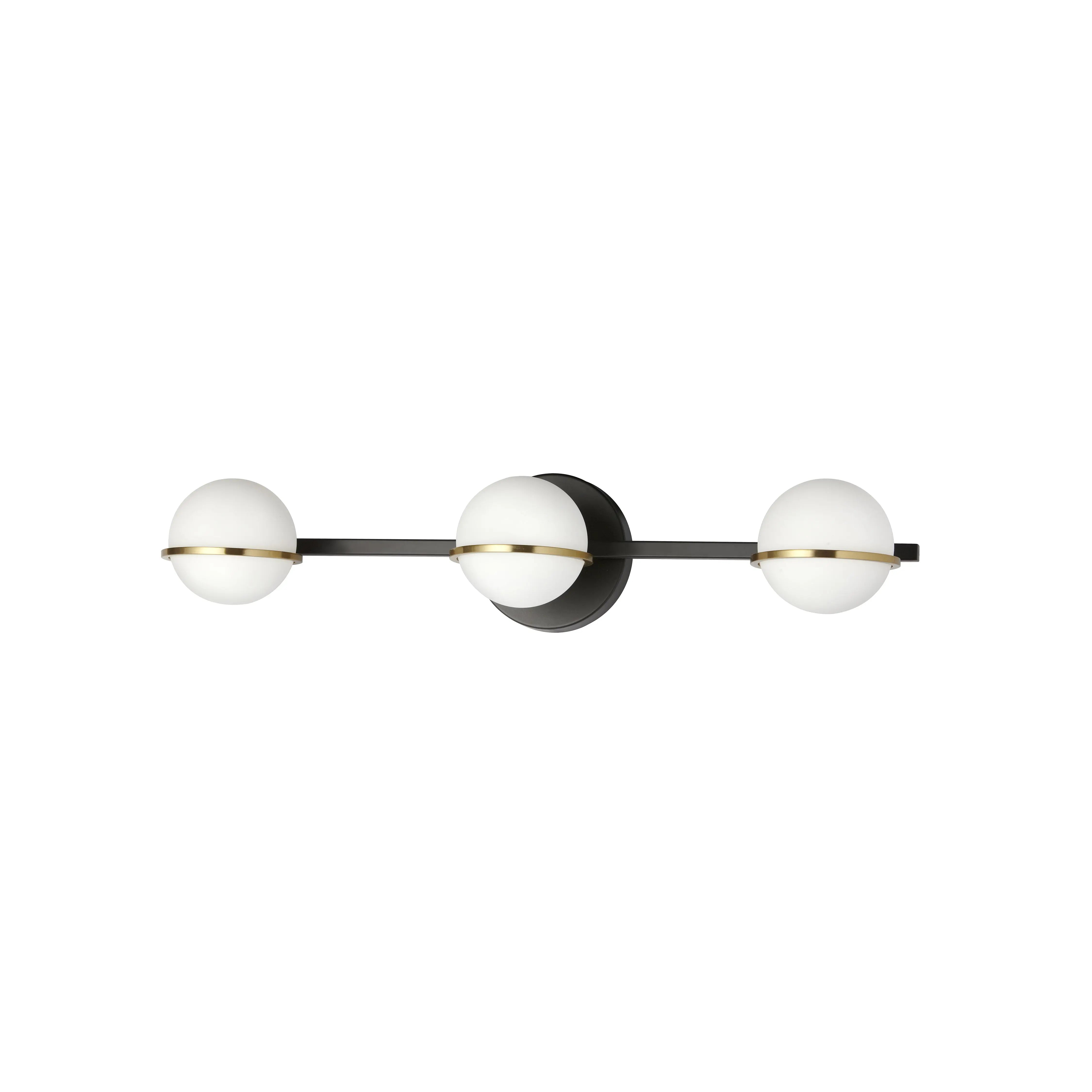 Dainolite 3 Light Halogen Vanity, Matte Black / Aged Brass with White Opal Glass