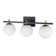 Dainolite 3 Light Halogen Vanity, Matte Black and Aged Brass