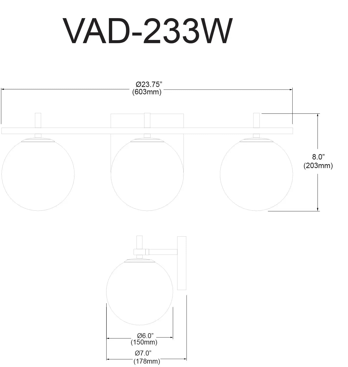 Dainolite 3 Light Halogen Vanity, Matte Black and Aged Brass
