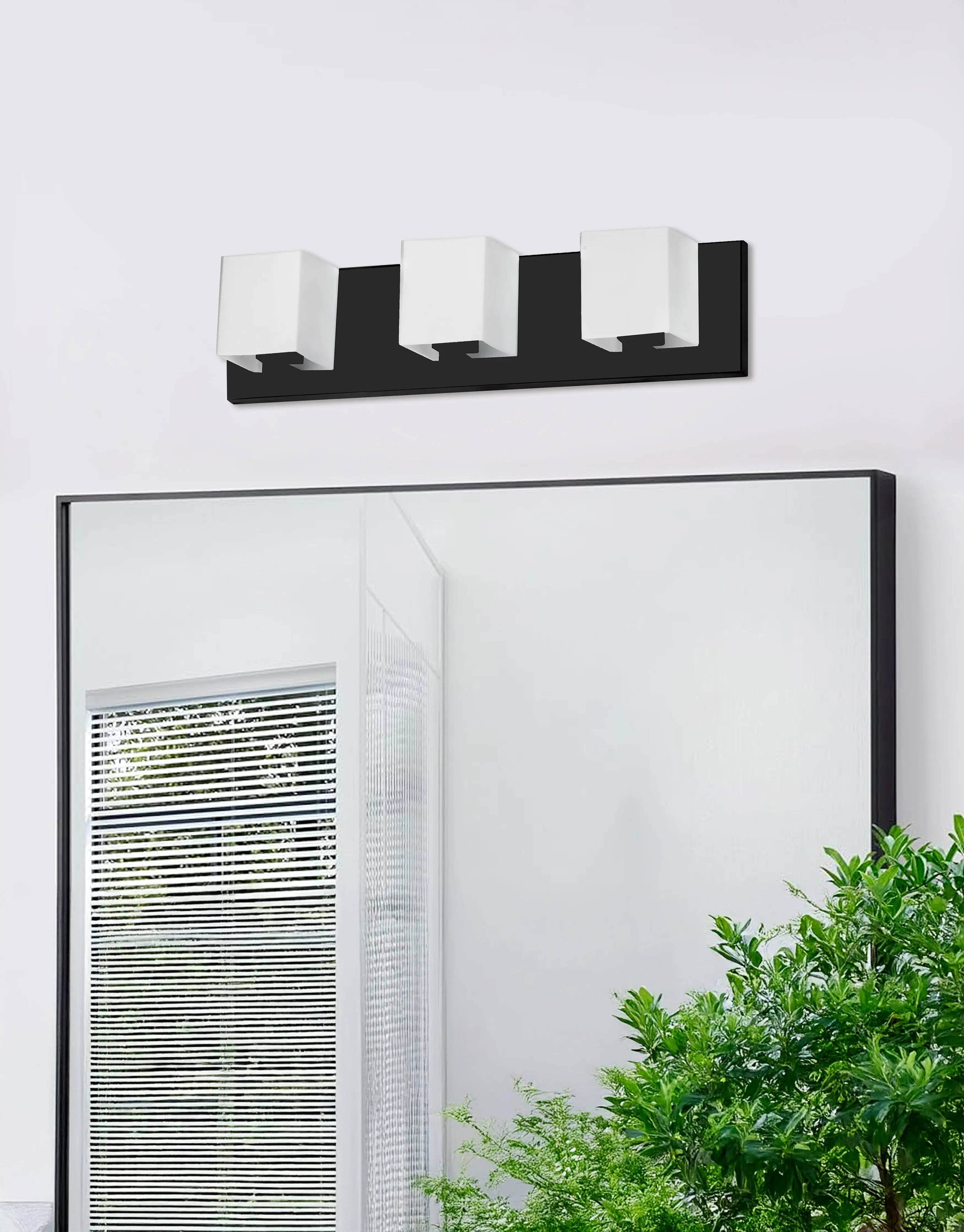 Dainolite 3 Light Halogen Vanity, Matte Black with White Glass