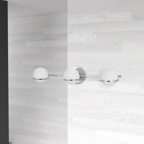 Dainolite 3 Light Halogen Vanity, Polished Chrome Finish with White Glass