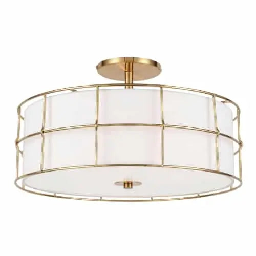 Dainolite 3 Light Incandescent Aged Brass Semi-Flush Mount Fixture w/White Shade