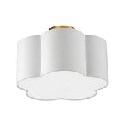 Dainolite 3 Light Incandescent Flush Mount, Aged Brass w/ White Shade