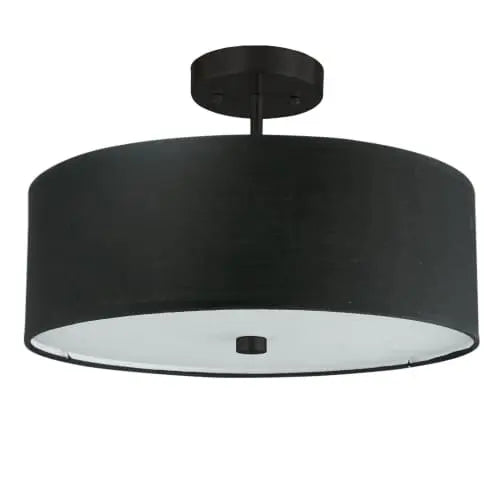 Dainolite 3 Light Incandescent Matte Black Semi-Flush Fixture w/ Black Shade
