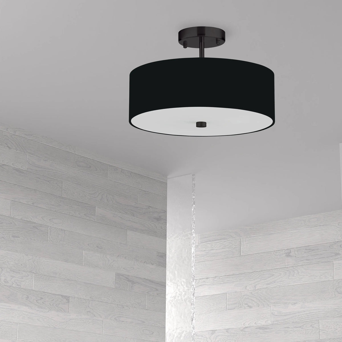 Dainolite 3 Light Incandescent Matte Black Semi-Flush Fixture w/ Black Shade