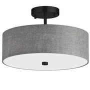 Dainolite 3 Light Incandescent Matte Black Semi-Flush Fixture w/ Grey Shade