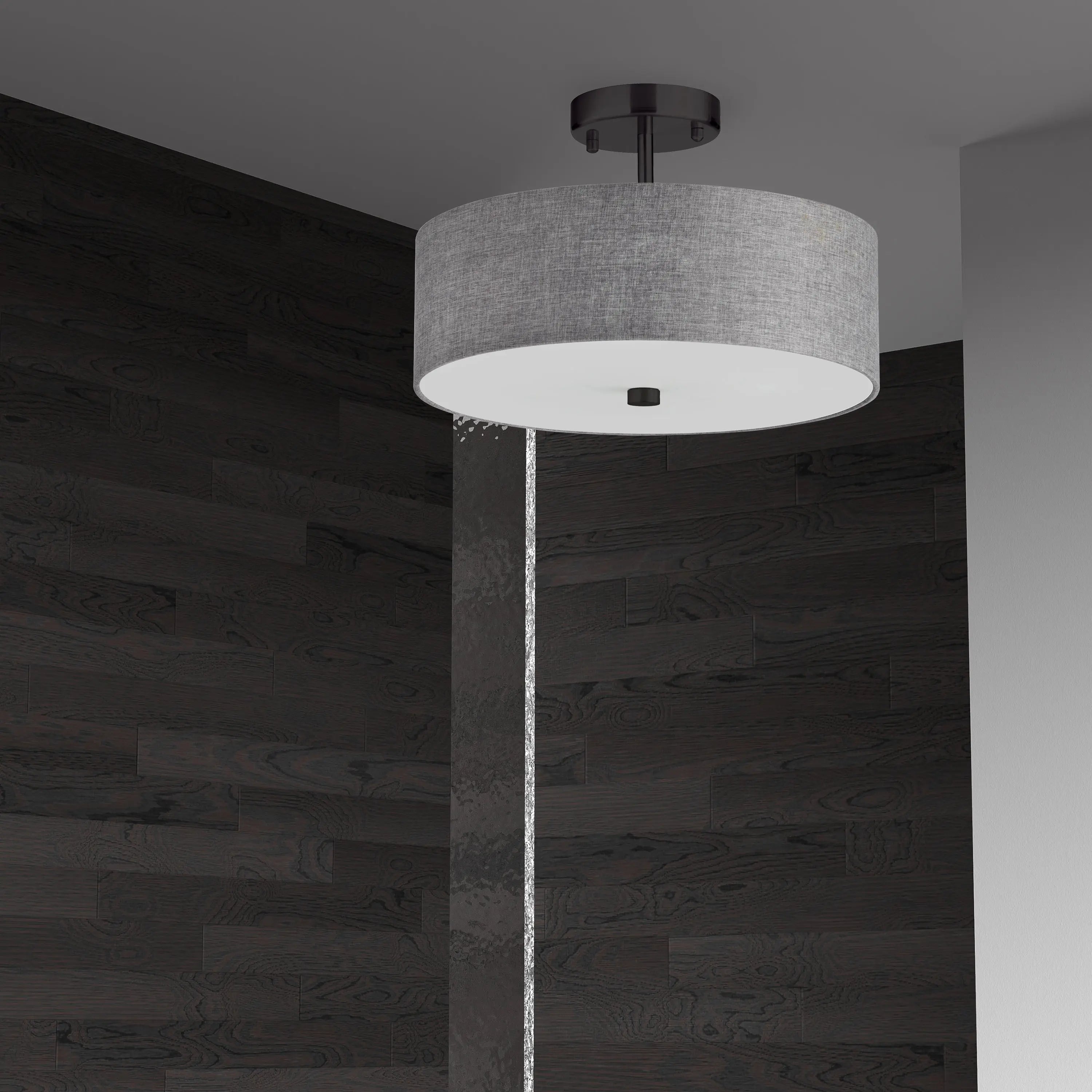 Dainolite 3 Light Incandescent Matte Black Semi-Flush Fixture w/ Grey Shade