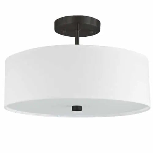Dainolite 3 Light Incandescent Matte Black Semi-Flush Fixture w/ White Shade