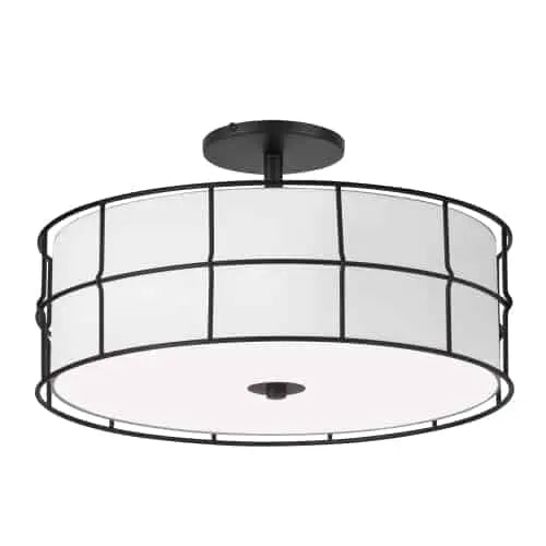 Dainolite 3 Light Incandescent Matte Black Semi-Flush Mount Fixture w/White Shade