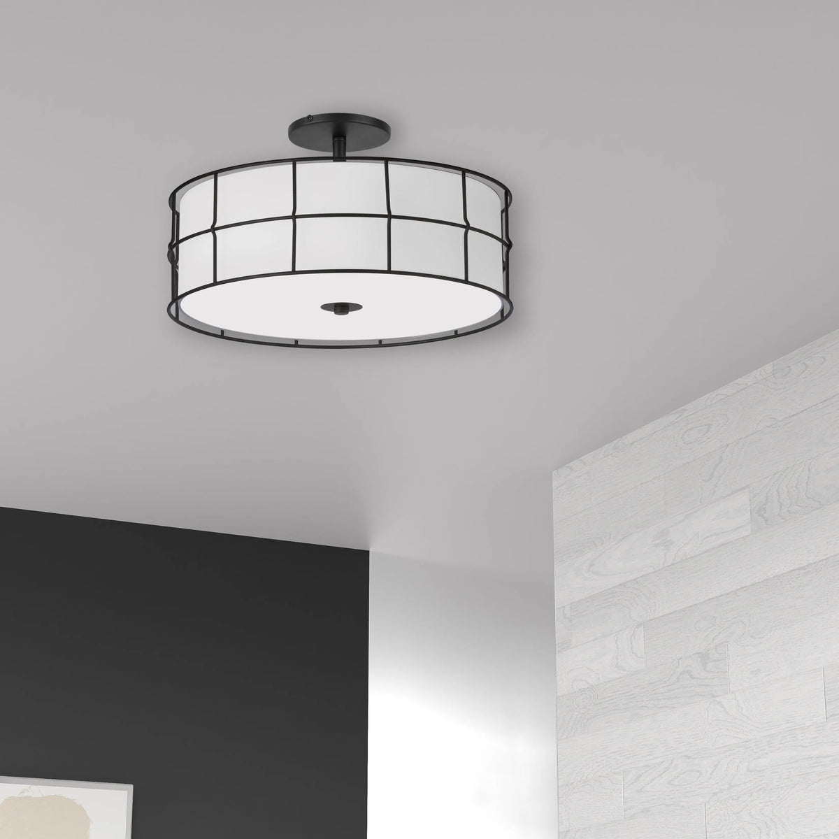 Dainolite 3 Light Incandescent Matte Black Semi-Flush Mount Fixture w/White Shade