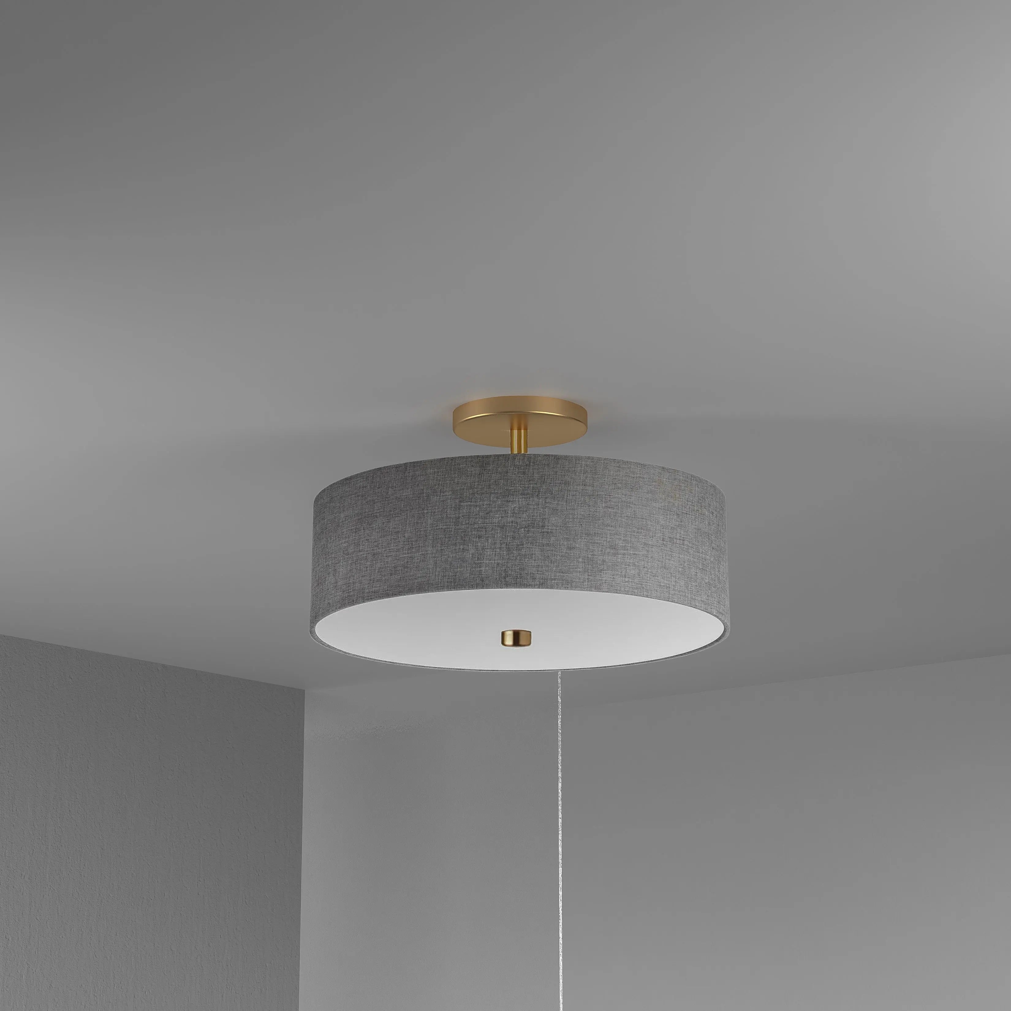 Dainolite 3 Light Incandescent Semi-Flush Mount Aged Brass with Grey Shade
