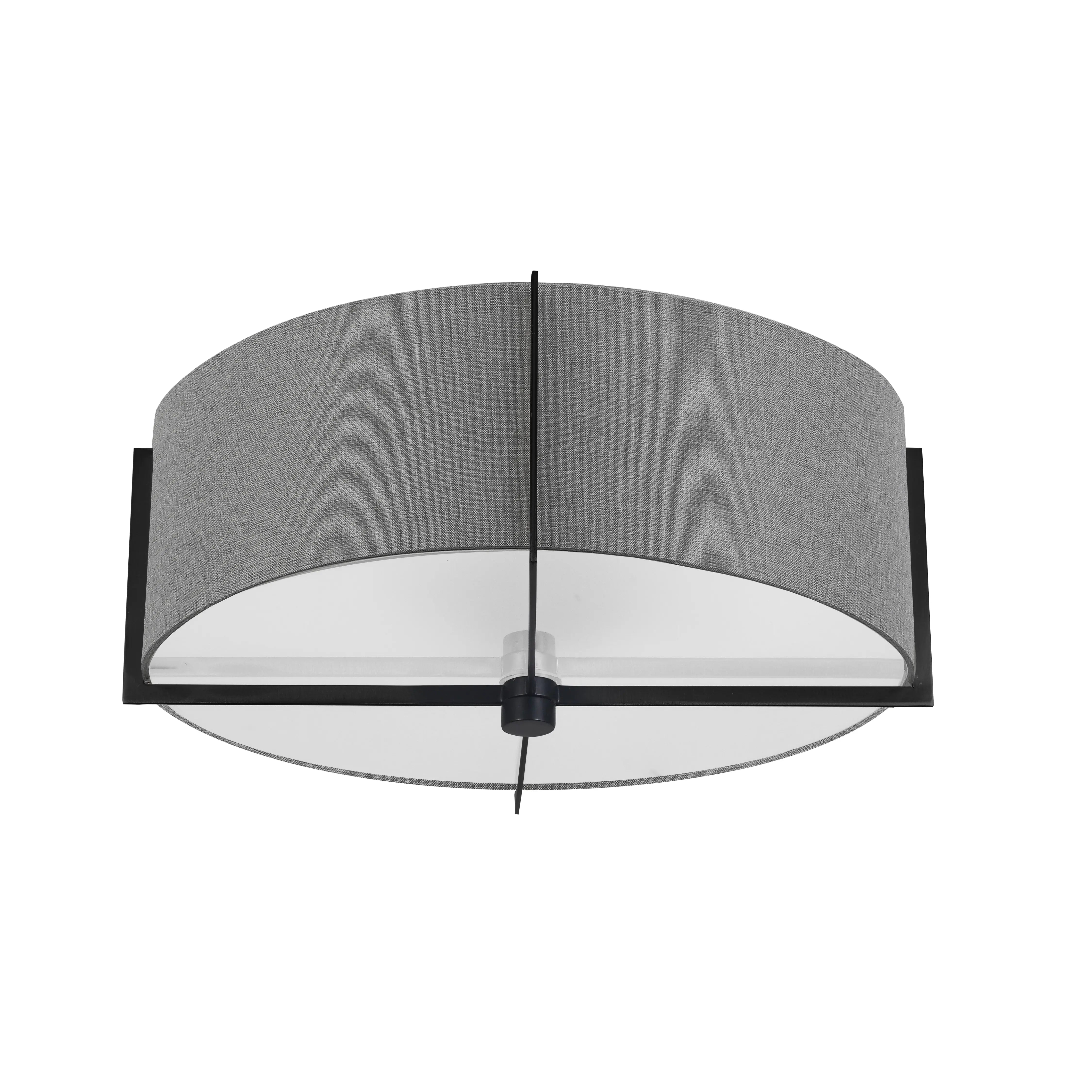 Dainolite 3 Light Incandescent Semi-Flush Mount, Matte Black with Grey Shade