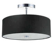 Dainolite 3 Light Incandescent Semi Flush Polished Chrome Finish with Black Shade
