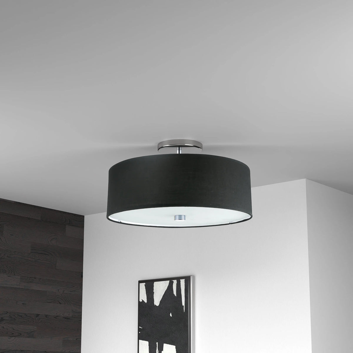 Dainolite 3 Light Incandescent Semi Flush Polished Chrome Finish with Black Shade