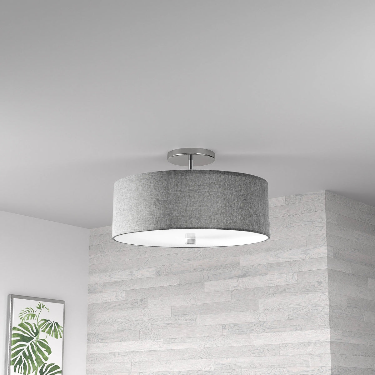 Dainolite 3 Light Incandescent Semi Flush Polished Chrome Finish with Grey Shade