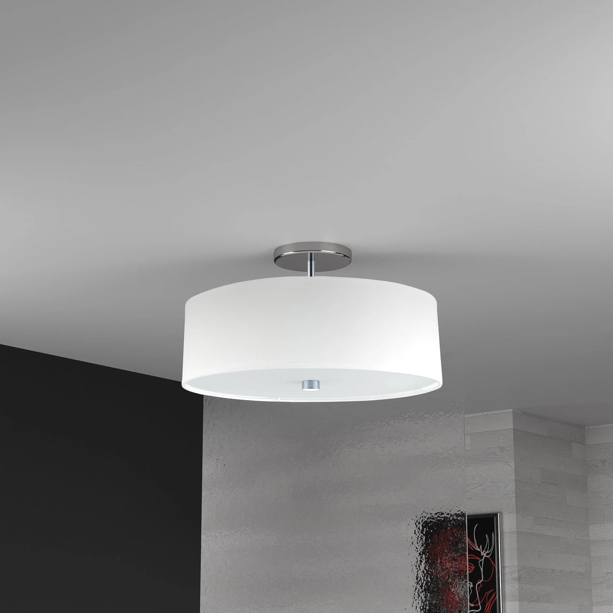 Dainolite 3 Light Incandescent Semi Flush Polished Chrome Finish with White Shade