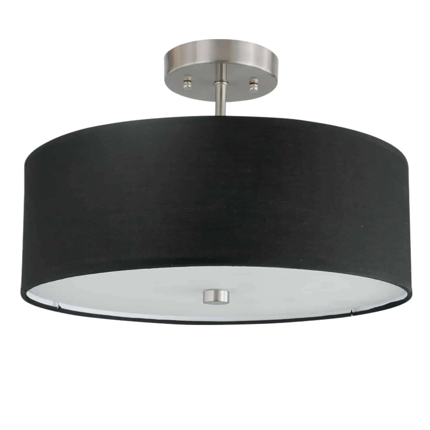 Dainolite 3 Light Incandescent Semi Flush Satin Chrome Finish with Black Shade