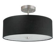 Dainolite 3 Light Incandescent Semi Flush Satin Chrome Finish with Black Shade