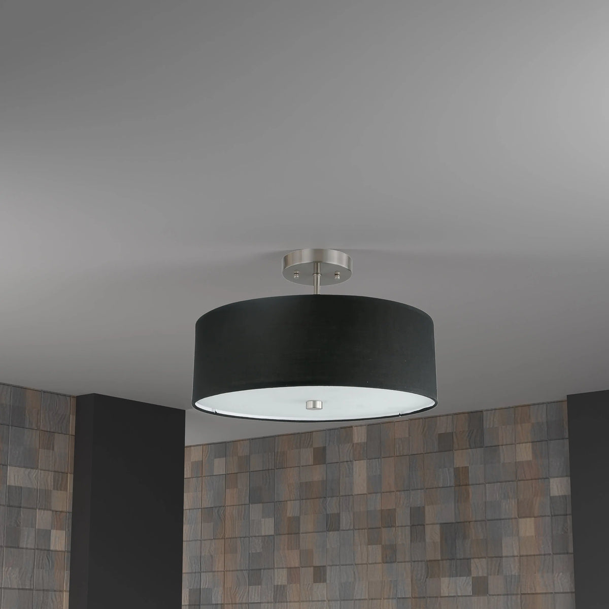 Dainolite 3 Light Incandescent Semi Flush Satin Chrome Finish with Black Shade