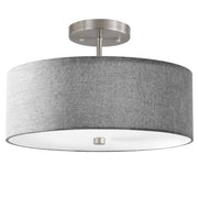 Dainolite 3 Light Incandescent Semi Flush Satin Chrome Finish with Grey Shade