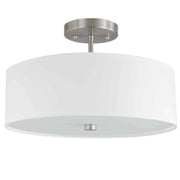Dainolite 3 Light Incandescent Semi Flush Satin Chrome Finish with White Shade