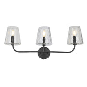 Dainolite 3 Light Incandescent Vanity Matte Black with Clear Hammered Glass