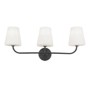 Dainolite 3 Light Incandescent Vanity Matte Black with White Opal Glass