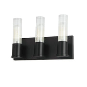 Dainolite 3 Light Incandescent Vanity, Matte Black w/ Clear Fluted Glass