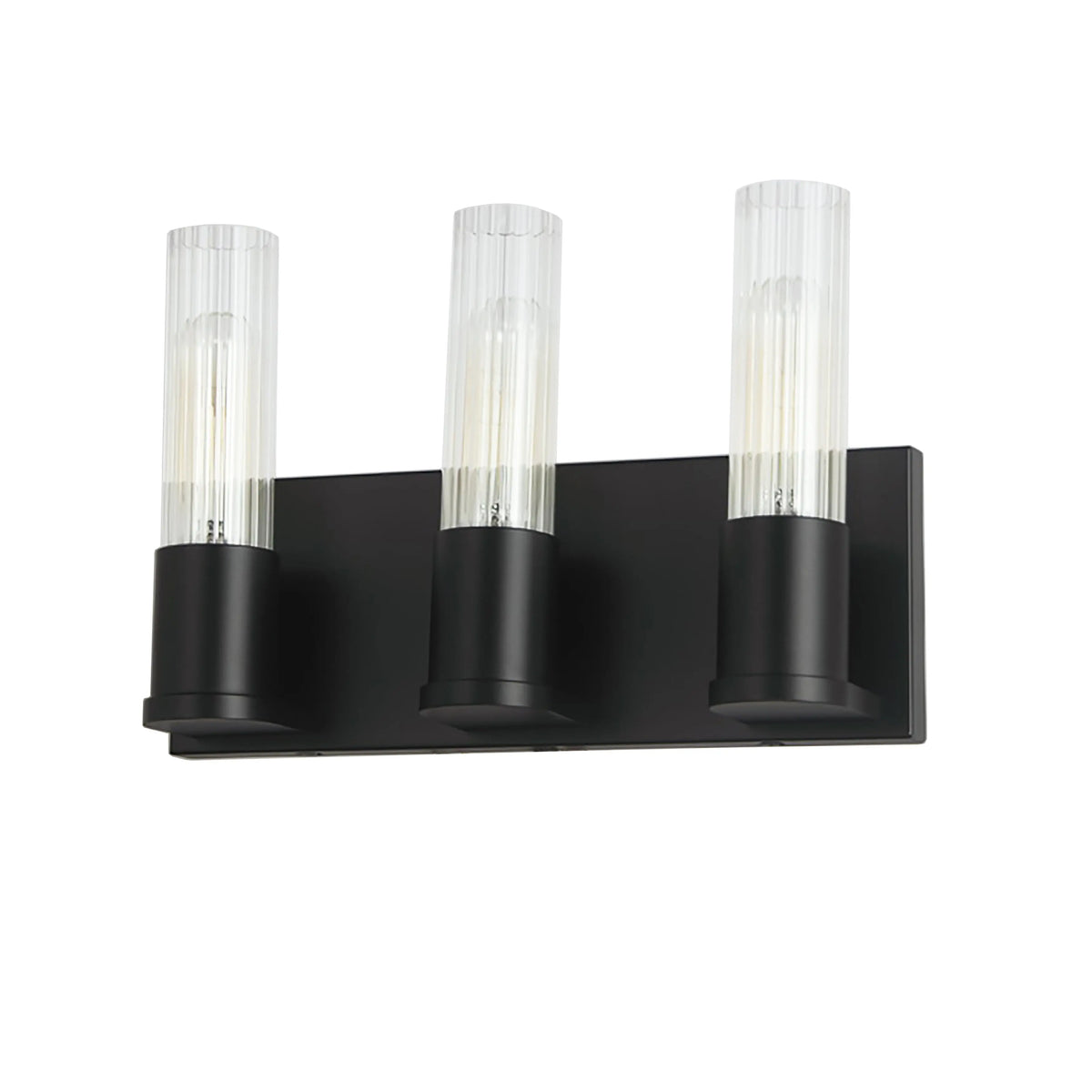 Dainolite 3 Light Incandescent Vanity, Matte Black w/ Clear Fluted Glass