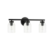 Dainolite 3 Light Incandescent Vienna Vanity Matte Black w/ Clear Ribbed Glass