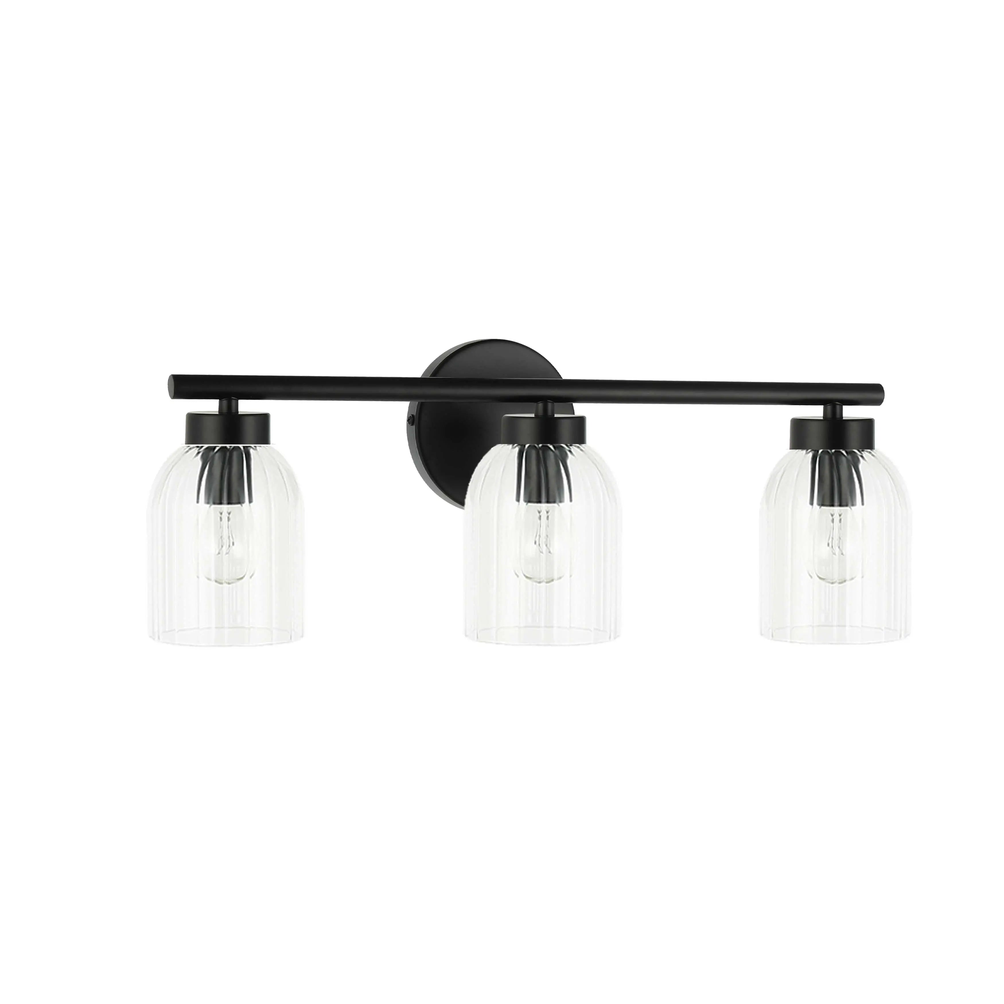 Dainolite 3 Light Incandescent Vienna Vanity Matte Black w/ Clear Ribbed Glass