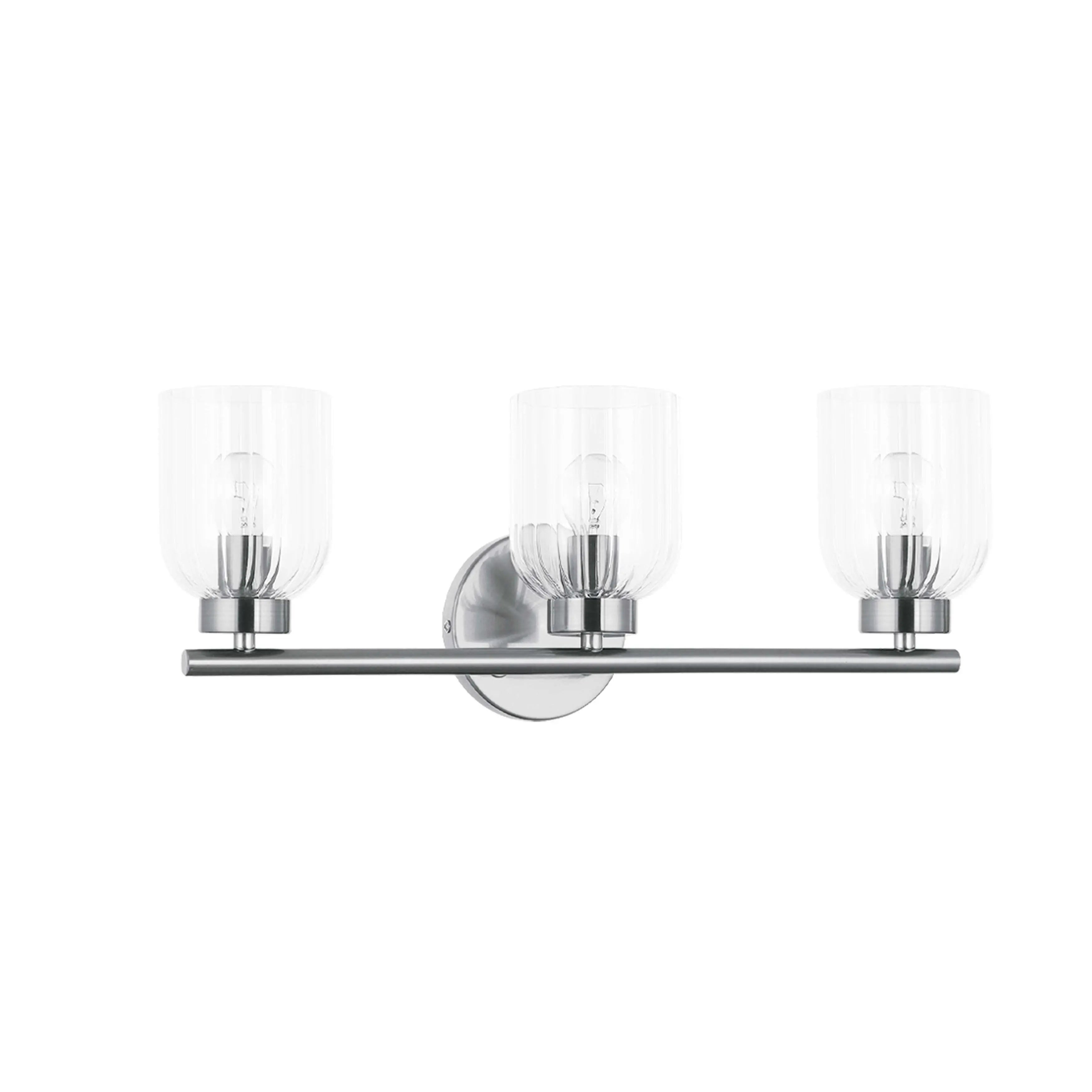 Dainolite 3 Light Incandescent Vienna Vanity Polished Chrome w/ Clear Ribbed Glass