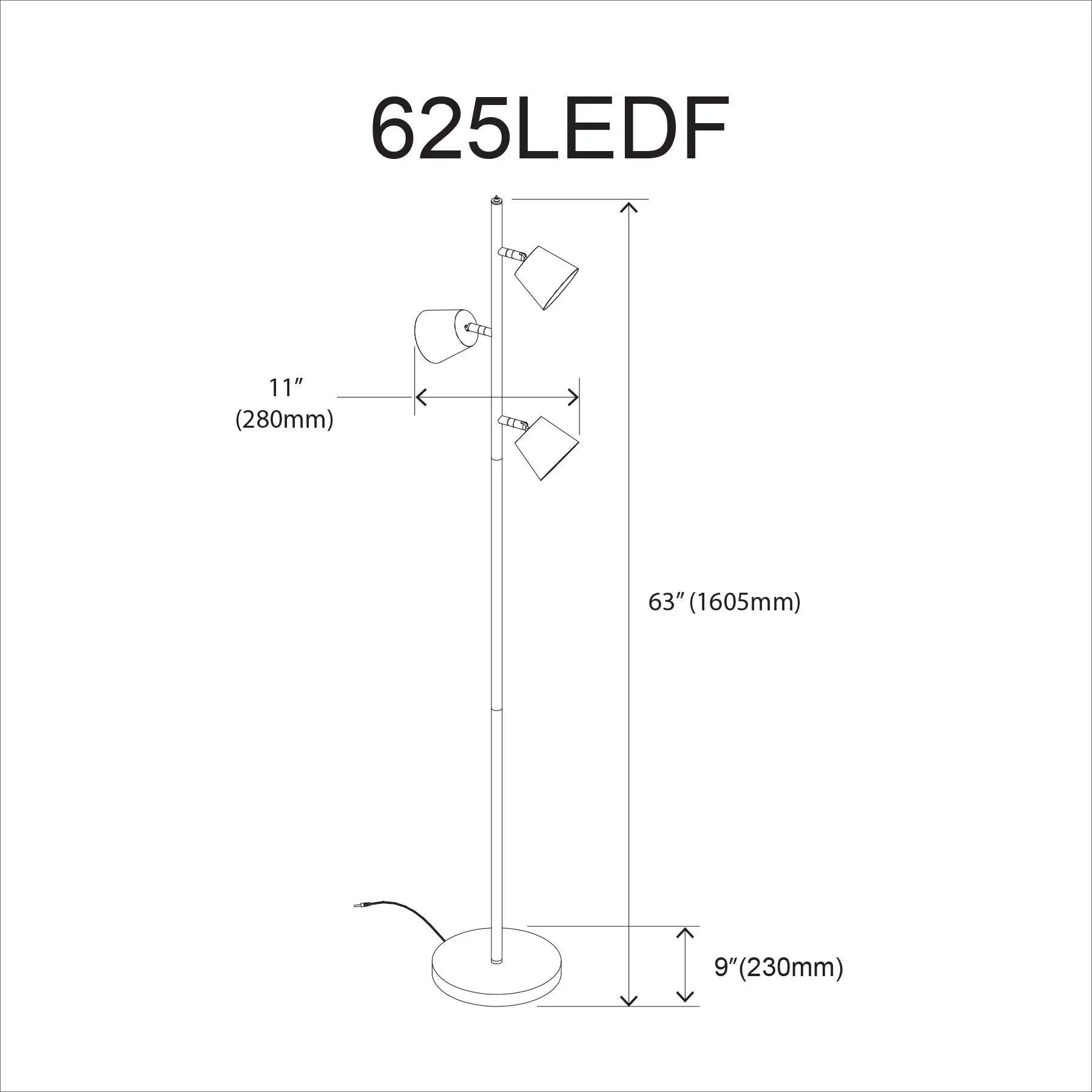 Dainolite 3 Light LED Floor Lamp, Matte Black Finish