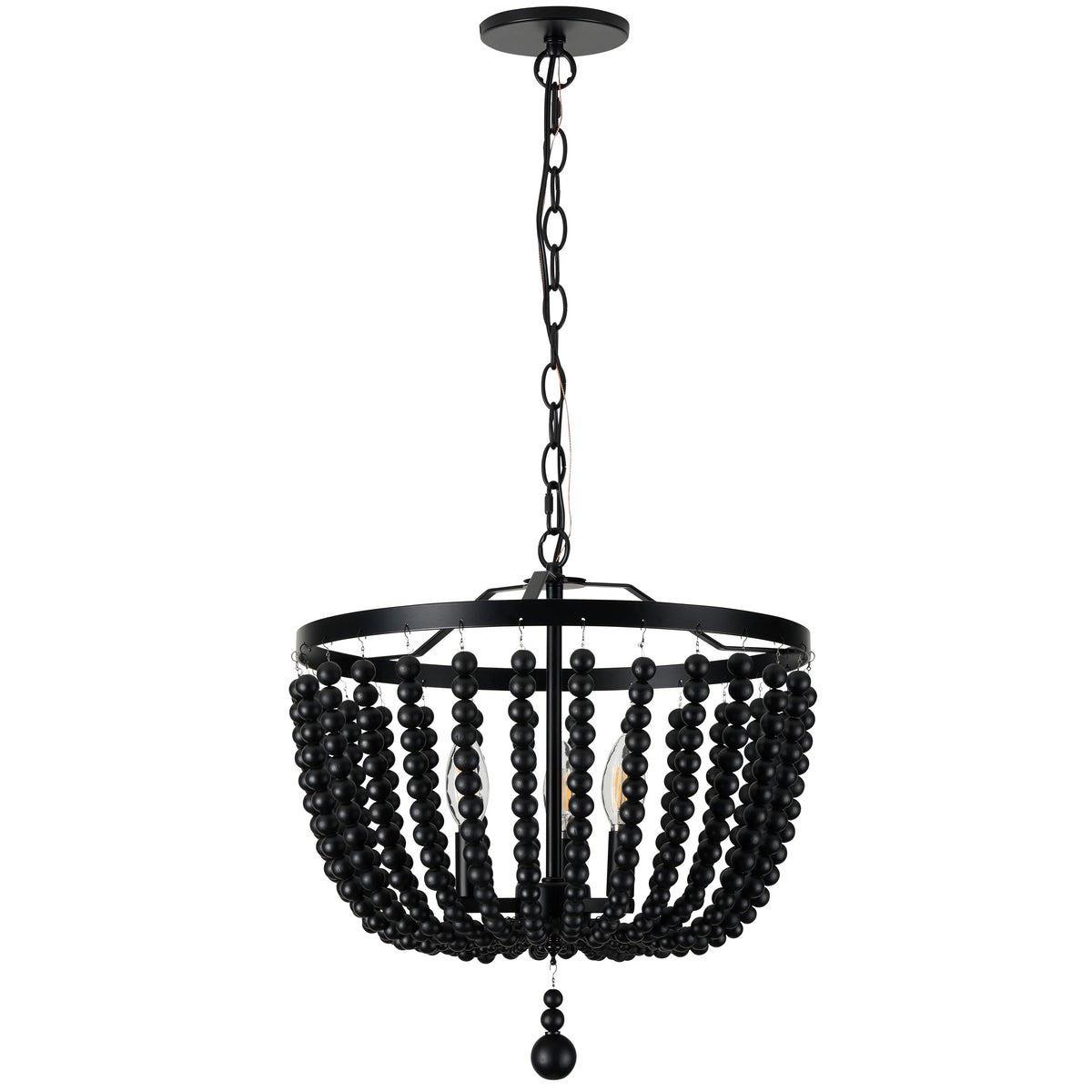 Dainolite 3 Light Matte Black Beaded Pendant