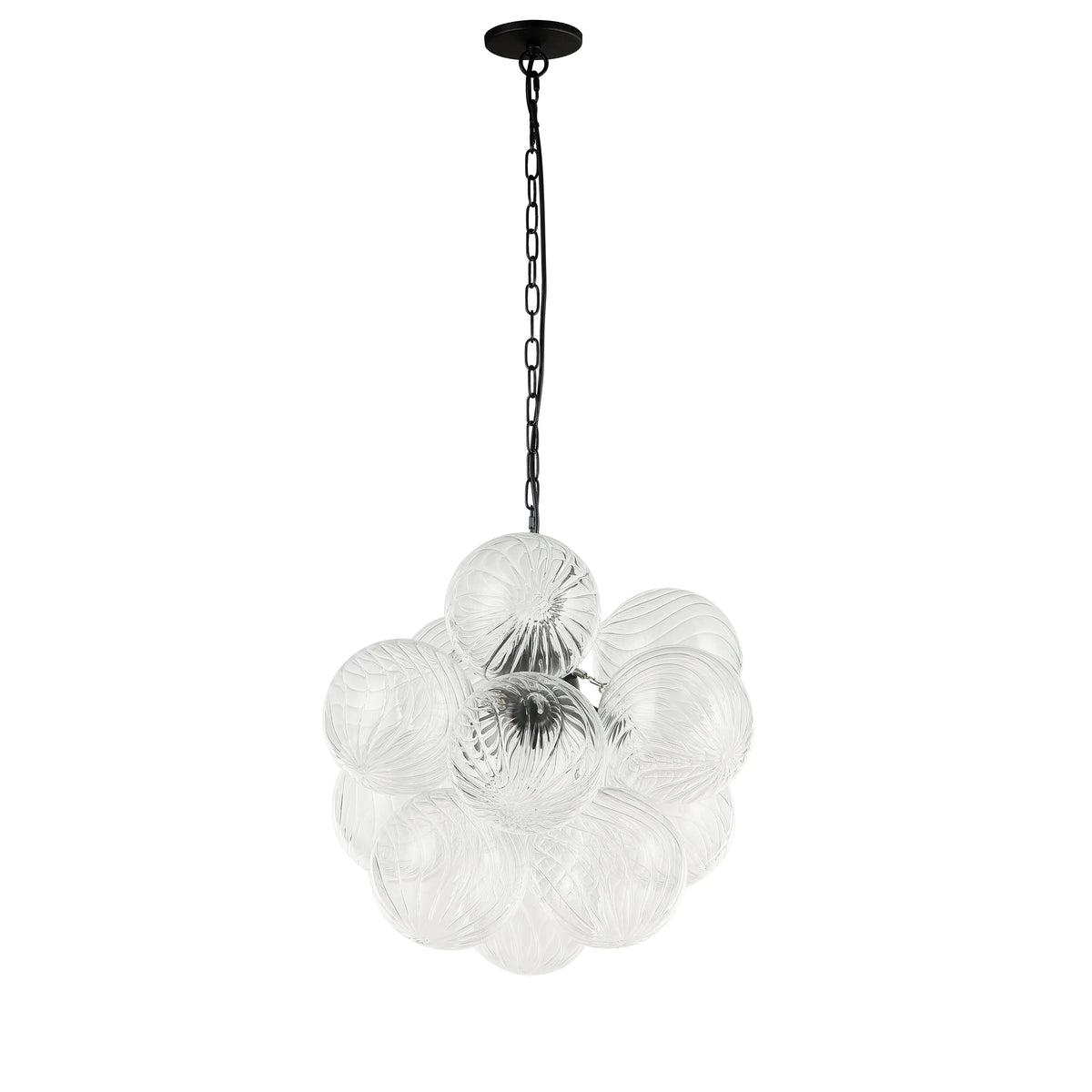 Dainolite 3 Light Matte Black Pendant w/ Clear Spiral Glass