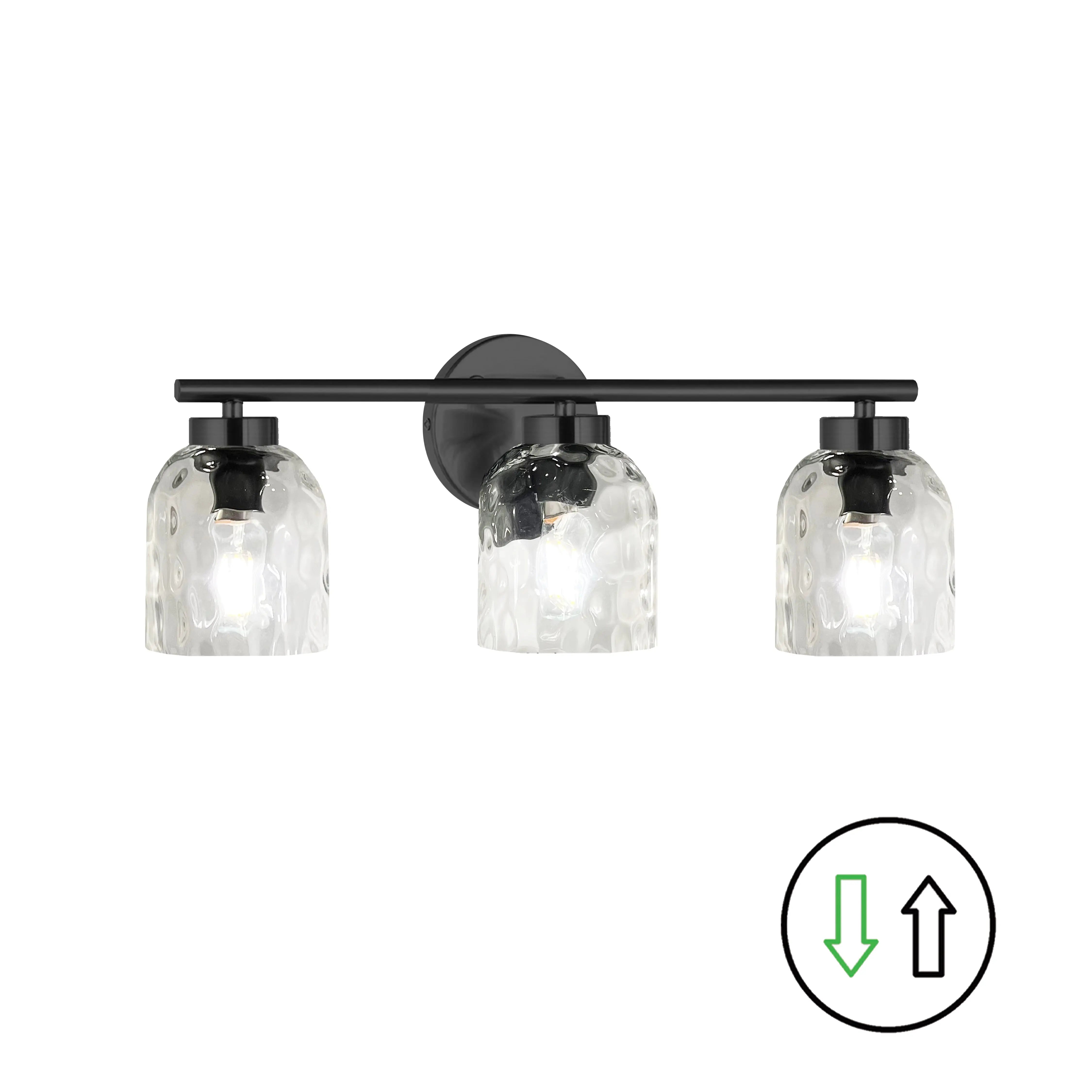Dainolite 3 Light Matte Black Vanity w/ Clear Water Glass