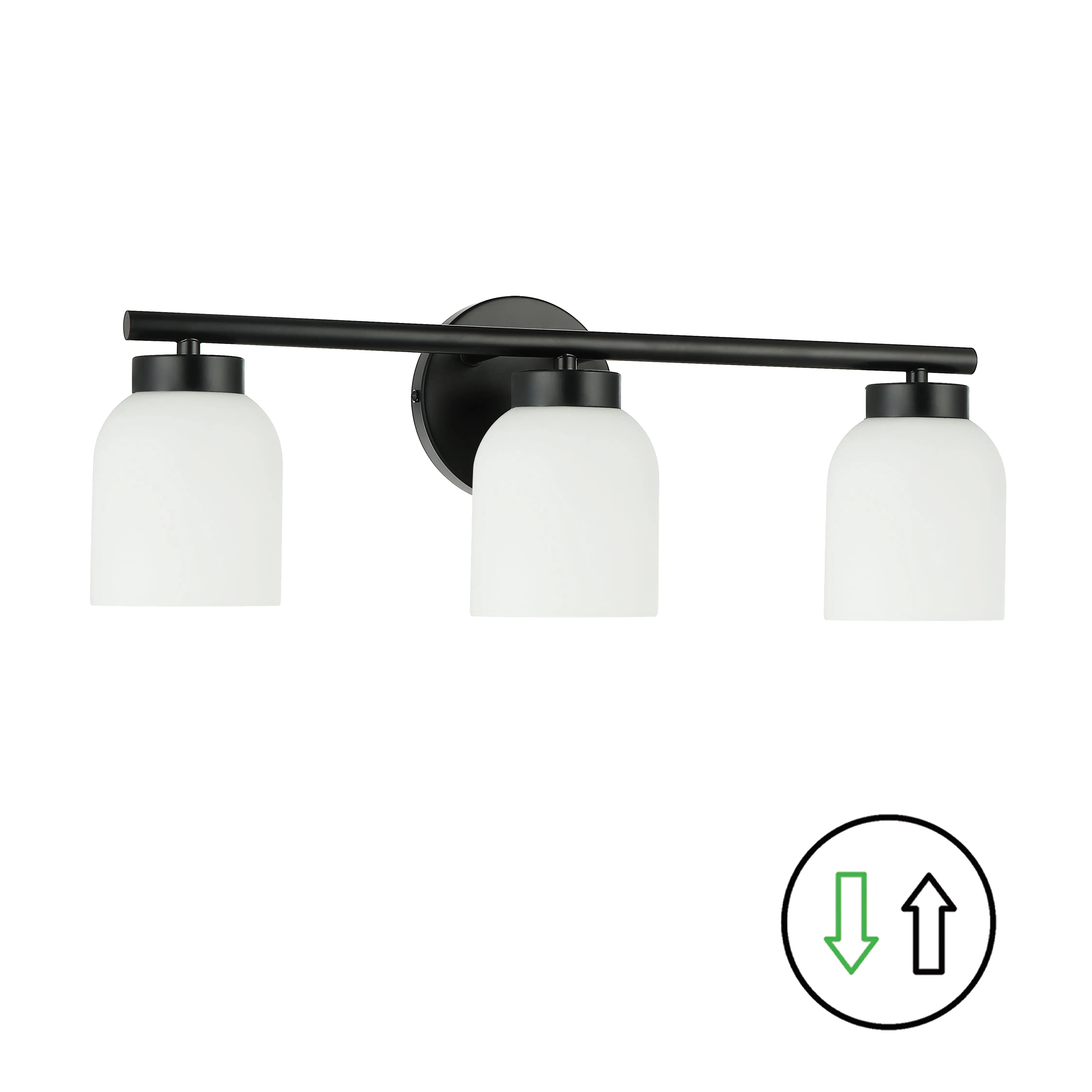 Dainolite 3 Light Matte Black Vanity w/ Opal Glass