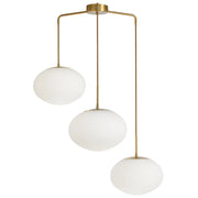 Dainolite 3 Light Pendant in Aged Brass w/ White Opal Glass