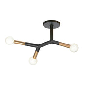 Dainolite 3 Light Semi Flush Mount, Matte Black & Aged Brass
