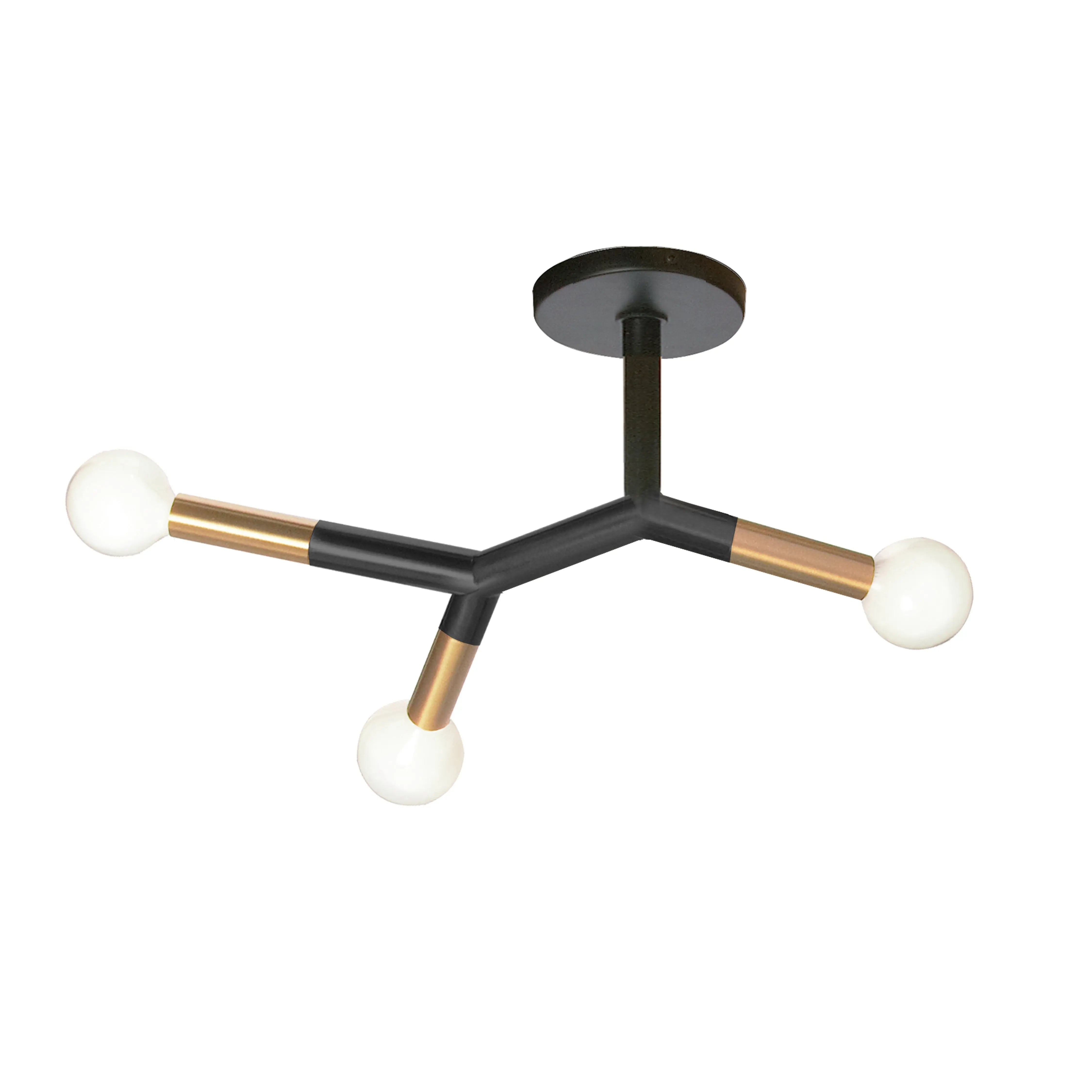 Dainolite 3 Light Semi Flush Mount, Matte Black & Aged Brass