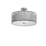Dainolite 3 Light Semi Flush with Laser Cut Shade, Satin Chrome Finish, White Shade, Frosted Glass Diffuser