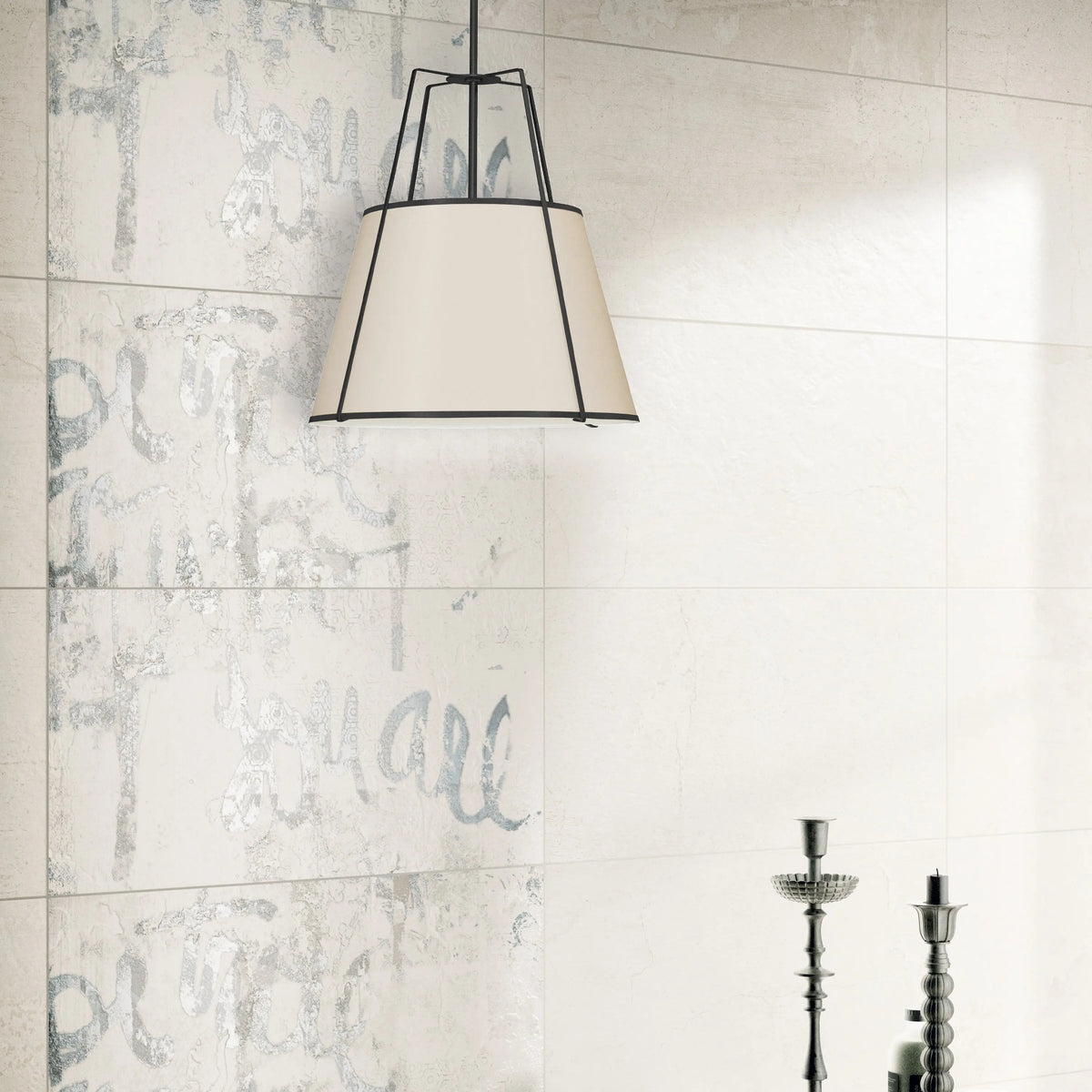 Dainolite 3 Light Trapezoid Pendant Black/Cream Shade w/ White Fabric Diffuser